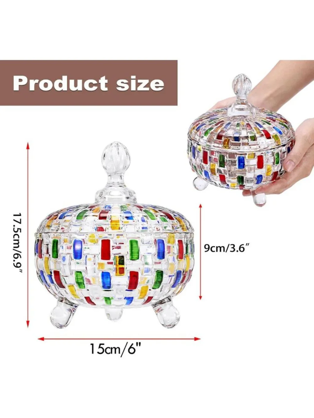 Colorful Crystal Candy Dish with Lid | Decorative Bowl for Chocolates, Nuts